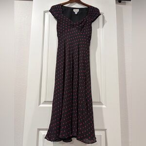 Talbots Silk Black Dress with Red Polka Dots | Size 8/Medium